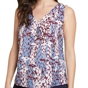 Women's Modcloth Giraffe Print Tank Top Blouse Blue Brown White V-Neck XL